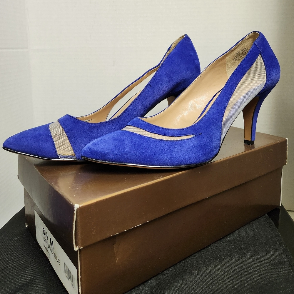 ⭐️4x for $20 AUDREY BROOKE Marilyn Crystal Blue Suede Pumps w/ Box Size: 8.5